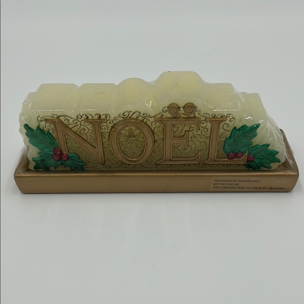 Vintage Christmas Candle Gold and Cream NOEL Decorative Holiday New